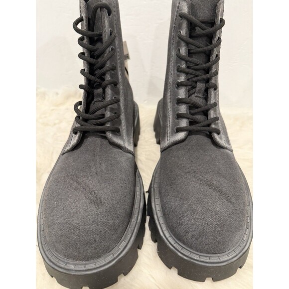 Zara Men Lace-Up Black Canvas Chunky Lug Style Boots Distressed US 10 EUR 43 NWT - Picture 4 of 11